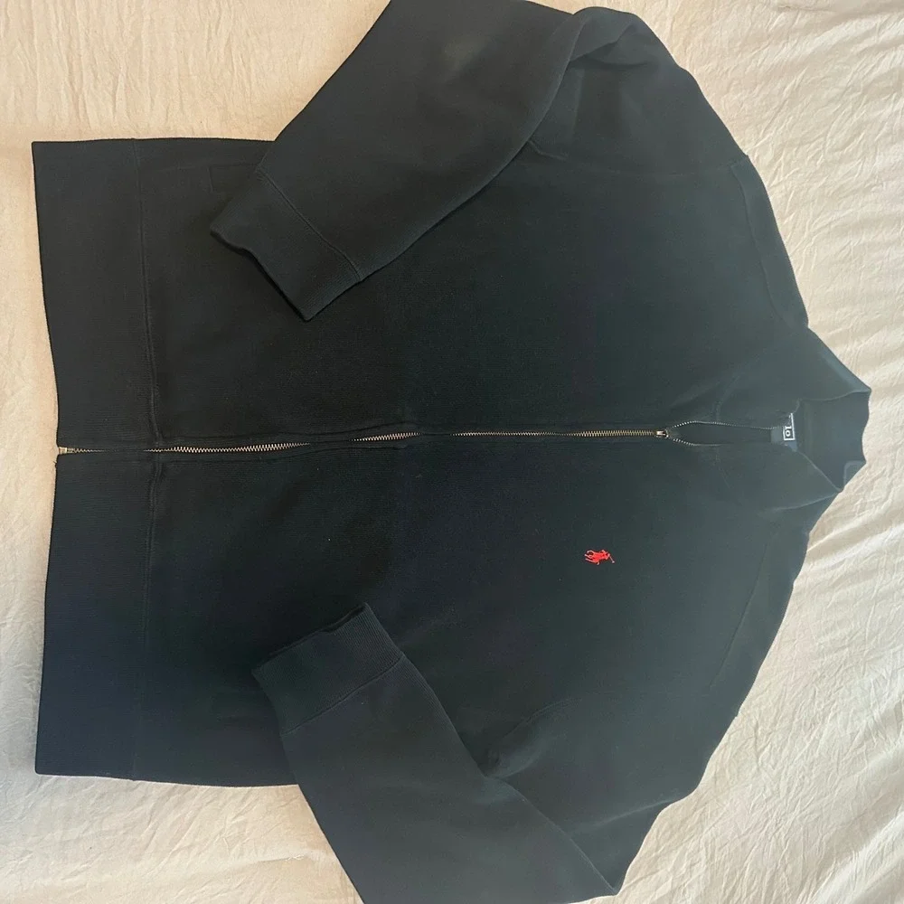 Polo Ralph Lauren Mens‎ Full Zip Ribbed Sweater Black Red Pony Logo Size M
